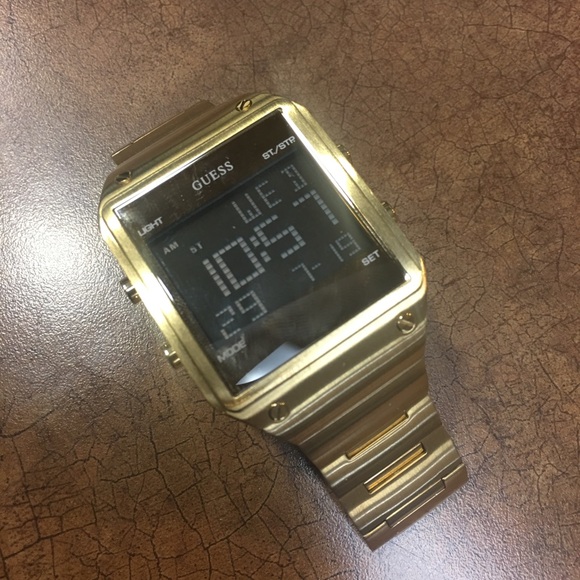 guess digital watch gold